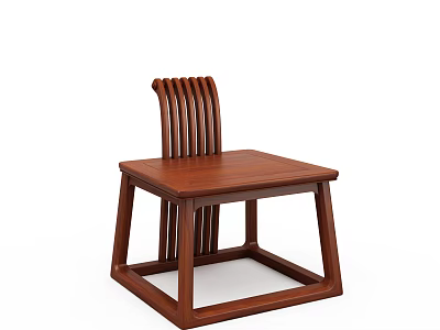 Modern Wooden Single Chair With Vertical Slat Back Square Seat Geometric Frame 3d model