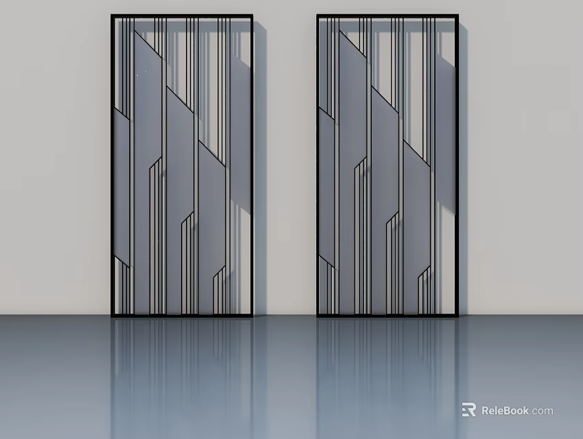 Modern Swing Doors With Geometric Patterns Glass Panels And Black Frames 3d model 