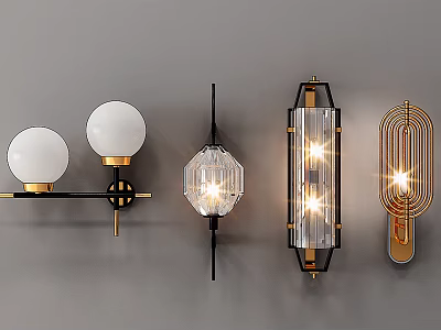 Modern Wall Lamps With Various Designs Including Geometric Shades And Gold Accents 3d model