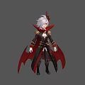 Mythical Character With White Hair Red Horns Black Red Outfit And Bat Wing Cape