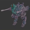 Sci Fi Combat Robot With Blue Green Armor Red Sensor Dual Cannons And Mechanical Legs