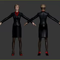 Professional Businesswoman Front And Back Views Black Suit Skirt Red Blouse Red High Heels 3D
