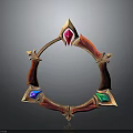 Decorative Circular Ornament With Golden Frame And Red Blue Green Gemstones