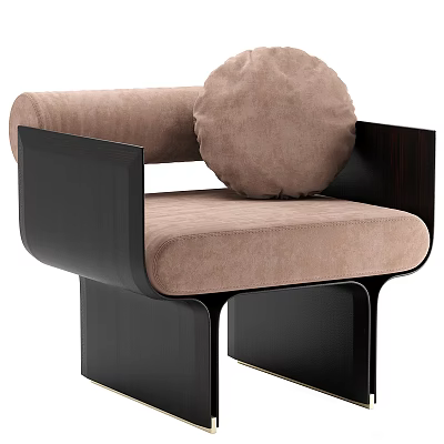 Modern Leisure Chair With Black Frame Light Brown Upholstery And Round Pillow 3d model