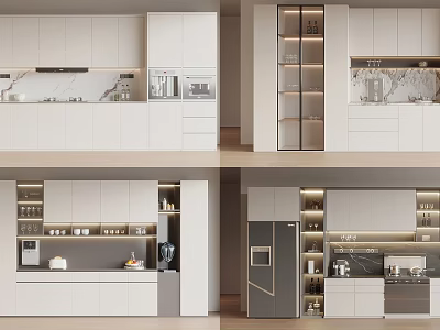 Modern White Wine Cabinet With Glass Doors And LED Lighting In Kitchen Interior 3d model