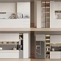 Modern White Wine Cabinet With Glass Doors And LED Lighting In Kitchen Interior