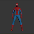 Spider Man 3D Model in Red Blue Costume Standing on Broken Stone Tiles Gray Background