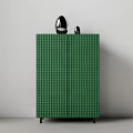 Modern Entryway Console Cabinet With Green Checkerboard Pattern Double Doors Black Legs And Decor Objects 3d model