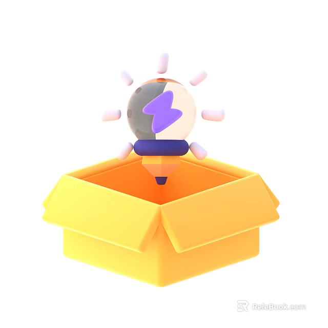 Light Bulb Shaped Decorative Ornament Set In Open Yellow Box With Purple Lightning Dots 3d model 