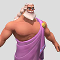 Game Movie Character With White Beard Muscular Build Purple Robe And Golden Badge