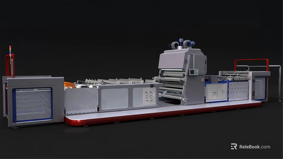 Automated Industrial Production Line Machinery With Conveyor Belt And Control Panel 3d model 