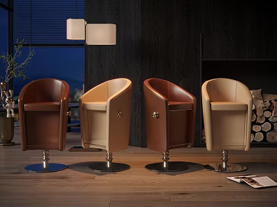Brown And Beige Leather Bar Stools With Metal Bases In Modern Interior Design 3d model