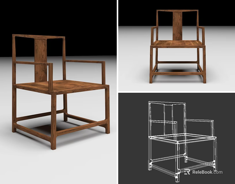 Wooden Leisure Chair Modern Design Featuring Armrests Square Backrest And Sturdy Structure 3d model 