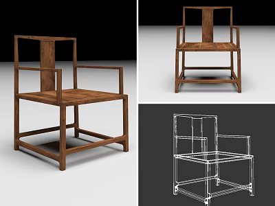 Wooden Leisure Chair Modern Design Featuring Armrests Square Backrest And Sturdy Structure 3d model