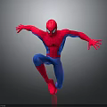 Spider Man Character In Red And Blue Costume With Dynamic Pose On Dark Background