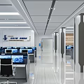 Modern Public Office Space For Police With Workstations Computer Monitors Large Screens And Black Chairs