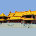 Ancient Chinese Architecture With Yellow Roof Red Walls And Stone Railings Steps