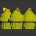 Vibrant Assorted Cupcakes with Different Colored Frostings Topped with Apple Slices and Orange Cases