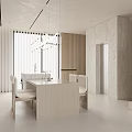 Modern Minimalist Dining Room Interior Design With Wooden Table Chairs And Marble Countertop