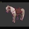 Beige Toy Horse With Red Saddle Green Accents And White Mane