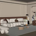 Modern Living Room Interior With Beige Sofa Brown Armchair And White Coffee Table