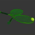 Two Green Frame Black Handle Tennis Rackets With Yellow Ball Sports Equipment