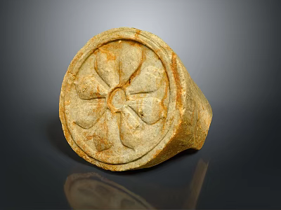Ancient Stone Circular Living Utensil With Traditional Intricate Carved Flower Design 3d model