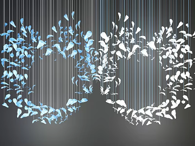 Modern Artistic Chandelier With Blue And White Leaf Shaped Suspended Pendants 3d model