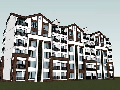 Modern Multi Story Apartment Building With White And Brown Exterior And Multiple Balconies 3d model