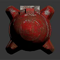 Red Rocket Model with Rustic Red Surface and White Scratches on Dark Background