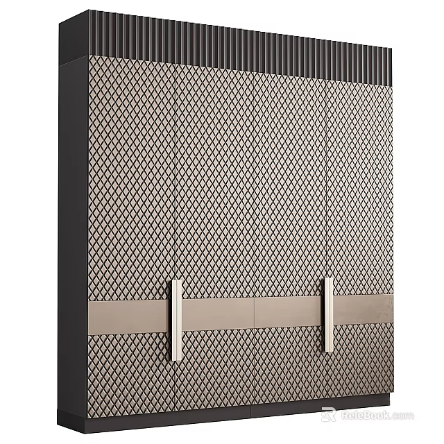 Modern Wardrobe with Mesh Panel Doors and Metallic Strip Accents Contemporary Design 3d model 