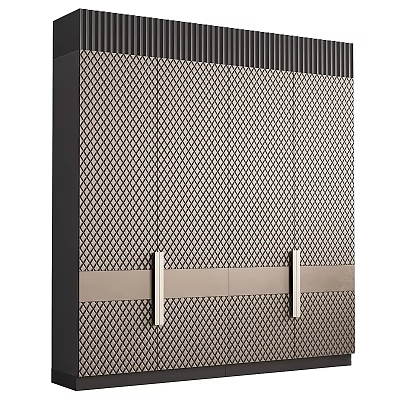 Modern Wardrobe with Mesh Panel Doors and Metallic Strip Accents Contemporary Design 3d model