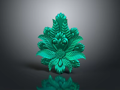 Green Carved Floral Leaf Ornament With Detailed Petal And Stem Design 3d model