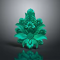 Green Carved Floral Leaf Ornament With Detailed Petal And Stem Design