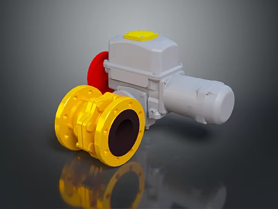 Yellow Valve Body with Gray Electric Actuator Flange Connection Mechanical Part 3d model