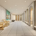 SPA Sauna Interior Design With Marble Walls Arches Bathtubs And Corridor Lighting