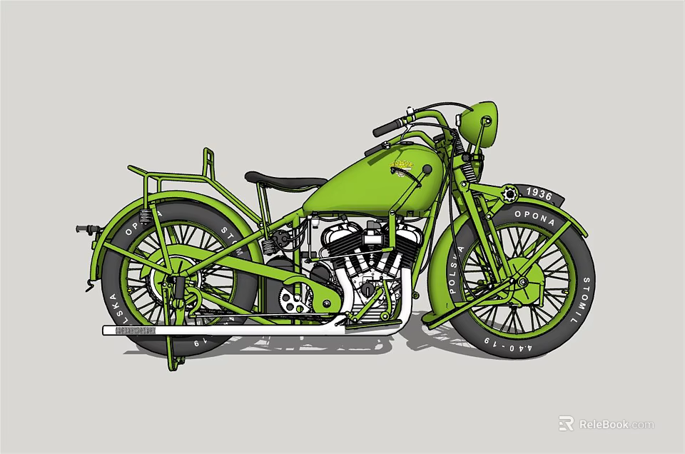 Green Vintage Motorcycle With Classic Design Chrome Engine And Spoked Wheels 3d model 