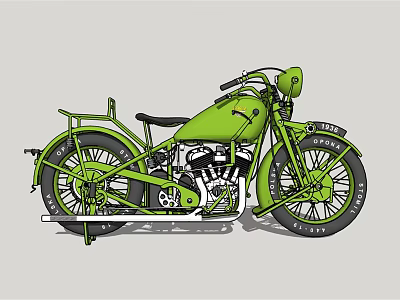 Green Vintage Motorcycle With Classic Design Chrome Engine And Spoked Wheels 3d model