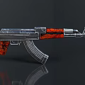 AK Rifle With Metallic Body Red Textured Grip And Handguard 3D Rendered On Dark Background
