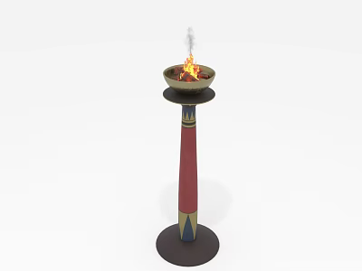 Ornamental Fire Bowl With Flame On Red And Blue Decorative Pedestal Stand 3d model
