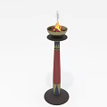Ornamental Fire Bowl With Flame On Red And Blue Decorative Pedestal Stand