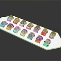 Colorful toy cars in various colors arranged on white display stand