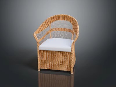 Stylish Wicker Chair With Soft White Cushion For Home Decor And Comfort 3d model