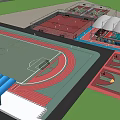 Colorful Basketball Park With High Rise Buildings People Playing Sport Themed Court Area