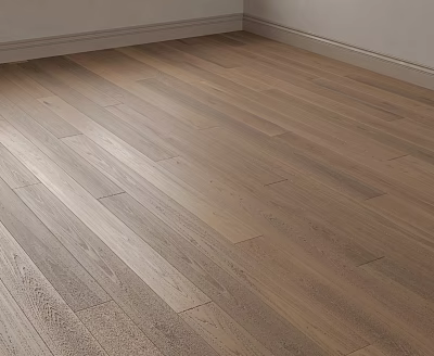 Light Tone Wooden Floor With Natural Wood Grain And White Baseboard In Room Corner 3d model