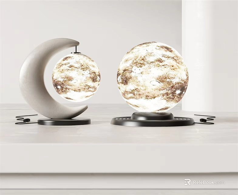 Set of Two Modern Table Lamps With Crescent Base And Spherical Textured Shade 3d model 