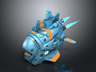 Futuristic Sci-Fi Mechanical Vehicle With Blue Orange Accents Detailed Structure And Thrusters 3d model