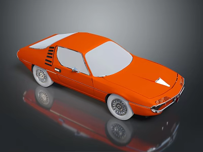 Orange Sports Car With White Roof White Wheels And Sleek Streamlined Body Design 3d model
