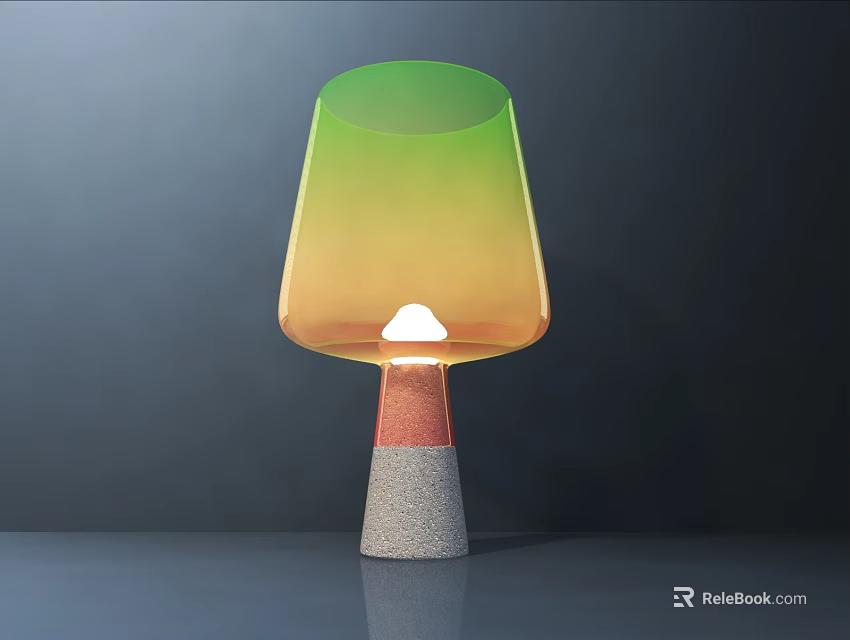 Modern Table Lamp With Gradient Green To Yellow Lampshade And Gray Orange Base 3d model 