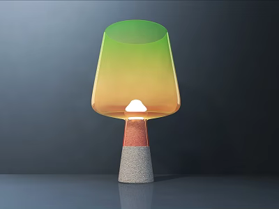 Modern Table Lamp With Gradient Green To Yellow Lampshade And Gray Orange Base 3d model
